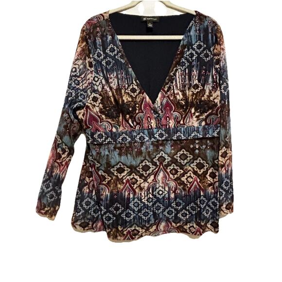 INC Women's Plus 2X Babydoll Top Y2K Artsy Whimsigoth Career Geometric Chic Bold - Picture 1 of 9